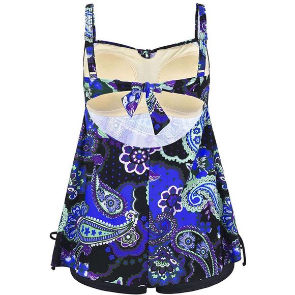 Plus Swim Tankini Set Women's Size 26 Blue Paisley Floral Print Swimwear - Picture 5 of 7